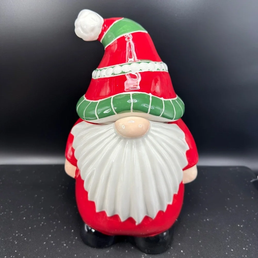 Pier‎ 1 Imports Christmas Gnome Cookie Jar Container Dolomite Holiday 11inch NEW